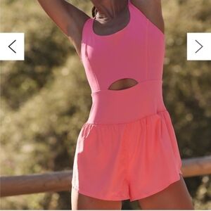FP Movement by Free People Hot Pink Scoop Neck Cutout Romper